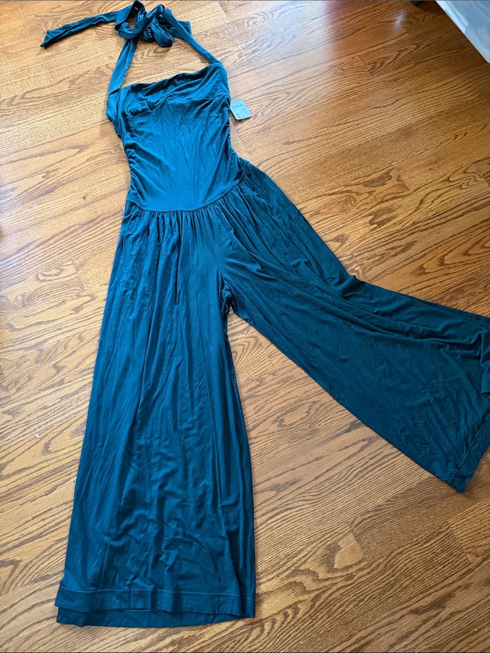 Free People free-est hunter green flowy pant jumpsuit bandeau halter size S  NWT